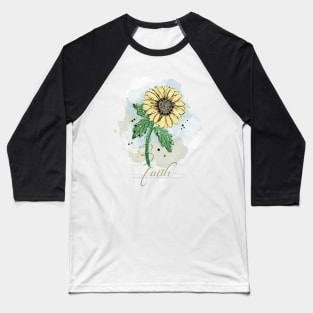 Sketchy Doodle Faith Yellow Watercolor Flower Baseball T-Shirt